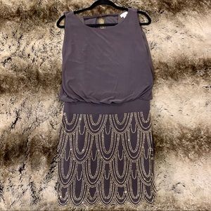 Cache Gray Beaded Cocktail Dress
